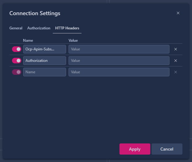 Altair Connection Settings Popup